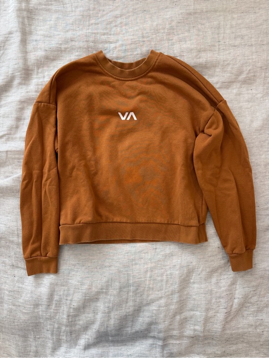 RVCA Tops - RVCA Cropped Crewneck Sweatshirt in Rust Brown with White Logo